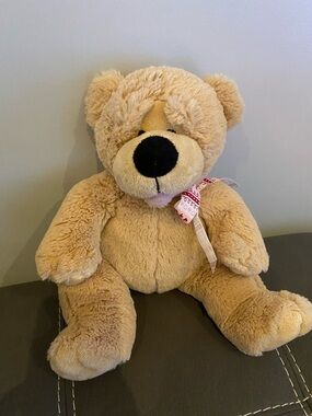 Vintage GANZ Plush Teddy Bear with Patterned Ribbon
